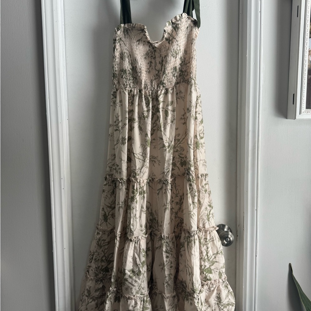 Floral Maxi Dress with Green Straps